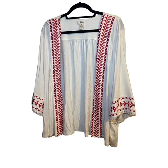 Style & Co Boho Open Cardigan White with Red Embroidery Detail Viscose Blend XL - Picture 1 of 11